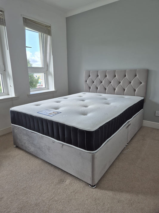 Plush/Chenille Divan Bed with 24" Headboard - CHESTERFIELD with Buttons